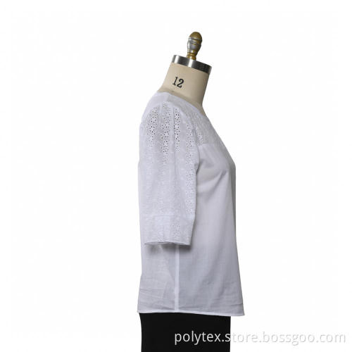 Ladies Blouse Short Sleeve Cotton Embroidery